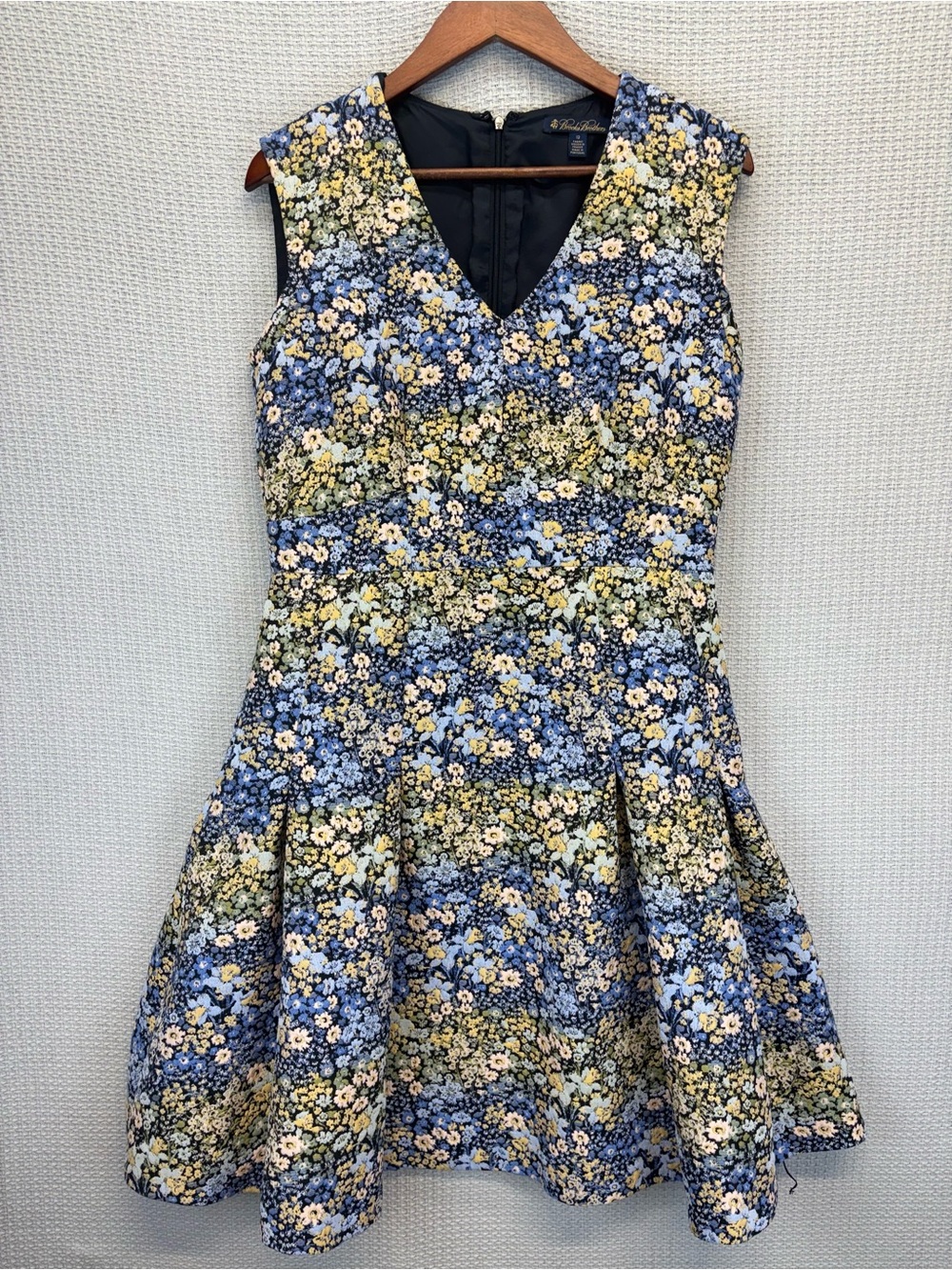 Brooks Brothers Blue Floral Upholstery French Woven Jacquard Tea Dress Sz 12